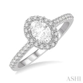 3/8 ctw Diamond Ladies Engagement Ring with 1/4 Ct Oval Cut Center Stone in 14K White Gold